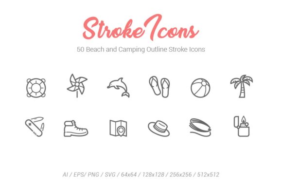50 Beach Camping Outline Stroke Icons: A Versatile Design Resource for Modern Creative Workflows