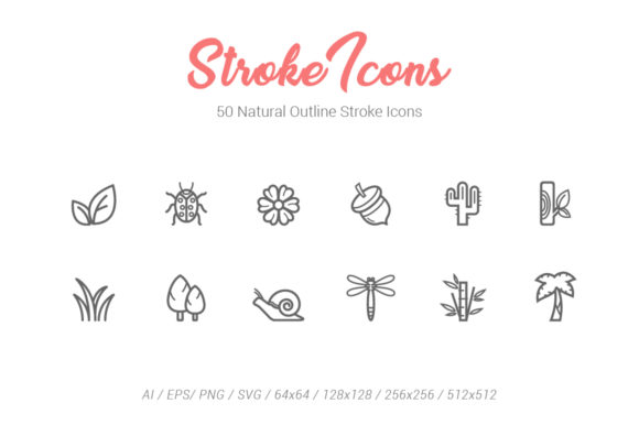 50 Natural Life Outline Stroke Icons: A Versatile Design Resource for Modern Creatives