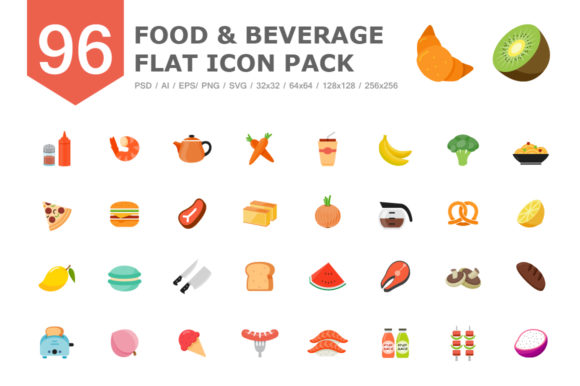 96 Food Beverage Color Flat Icon: A Versatile Design Resource