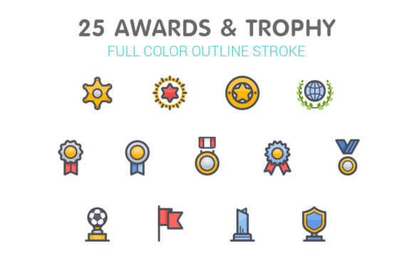 Awards Trophy Full-Color Icon Set for Creative Projects