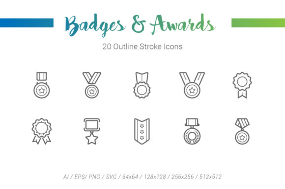 Badges Award Outline Stroke Icons for Creative Projects