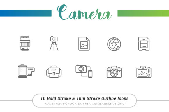 Camera Outline Stroke Icons: Versatile Design Assets for Every Creator