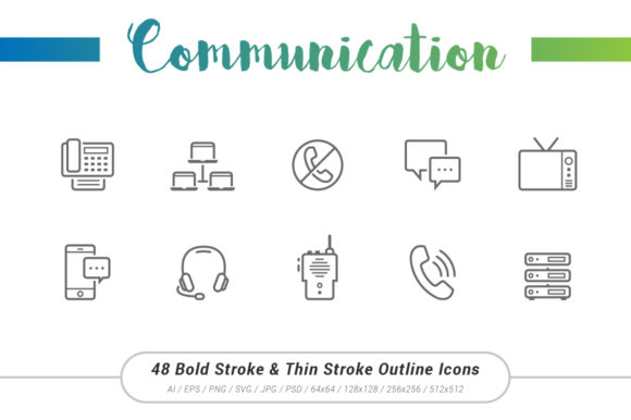 Communication Outline Stroke Icon Set for Versatile Design Needs