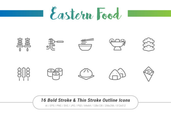 Eastern Food Outline Stroke Icons: Versatile Design Assets for Modern Visual Communication
