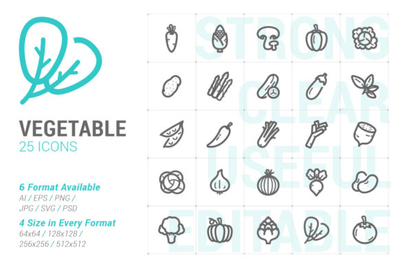 Essential Vegetable Strong Line Icons for Modern Design Projects