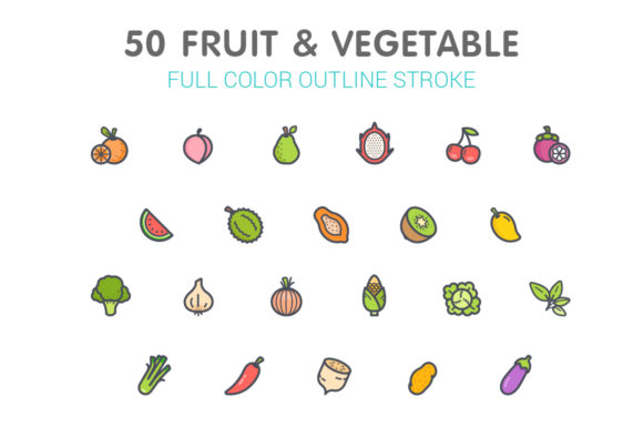 Fruit Vegetable Line with Color Icons: A Versatile Visual Resource for Modern Design Projects