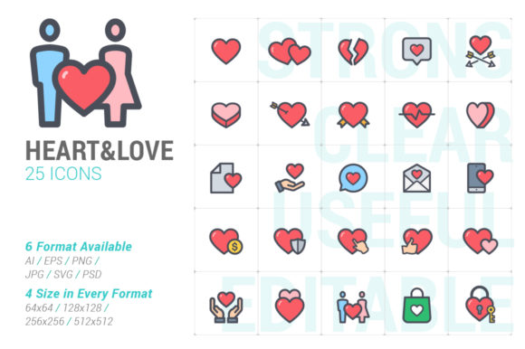 Heart Love Full Color Icon Set for Creative Projects