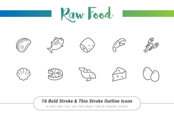 Raw Food Outline Stroke Icons: A Versatile Design Resource for Modern Creatives