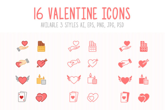 Set of 3 Styles Valentine Icons: Creative Design Made Easy