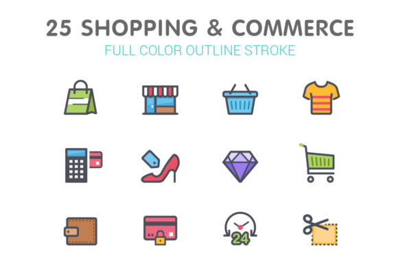 Shopping Commerce Color Icon Set for Creative Projects