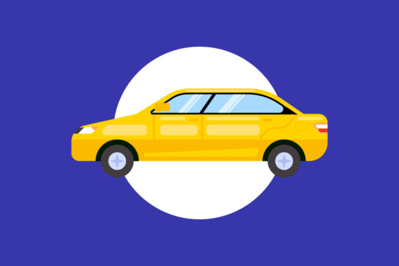 Yellow Saloon Car Vector Illustration